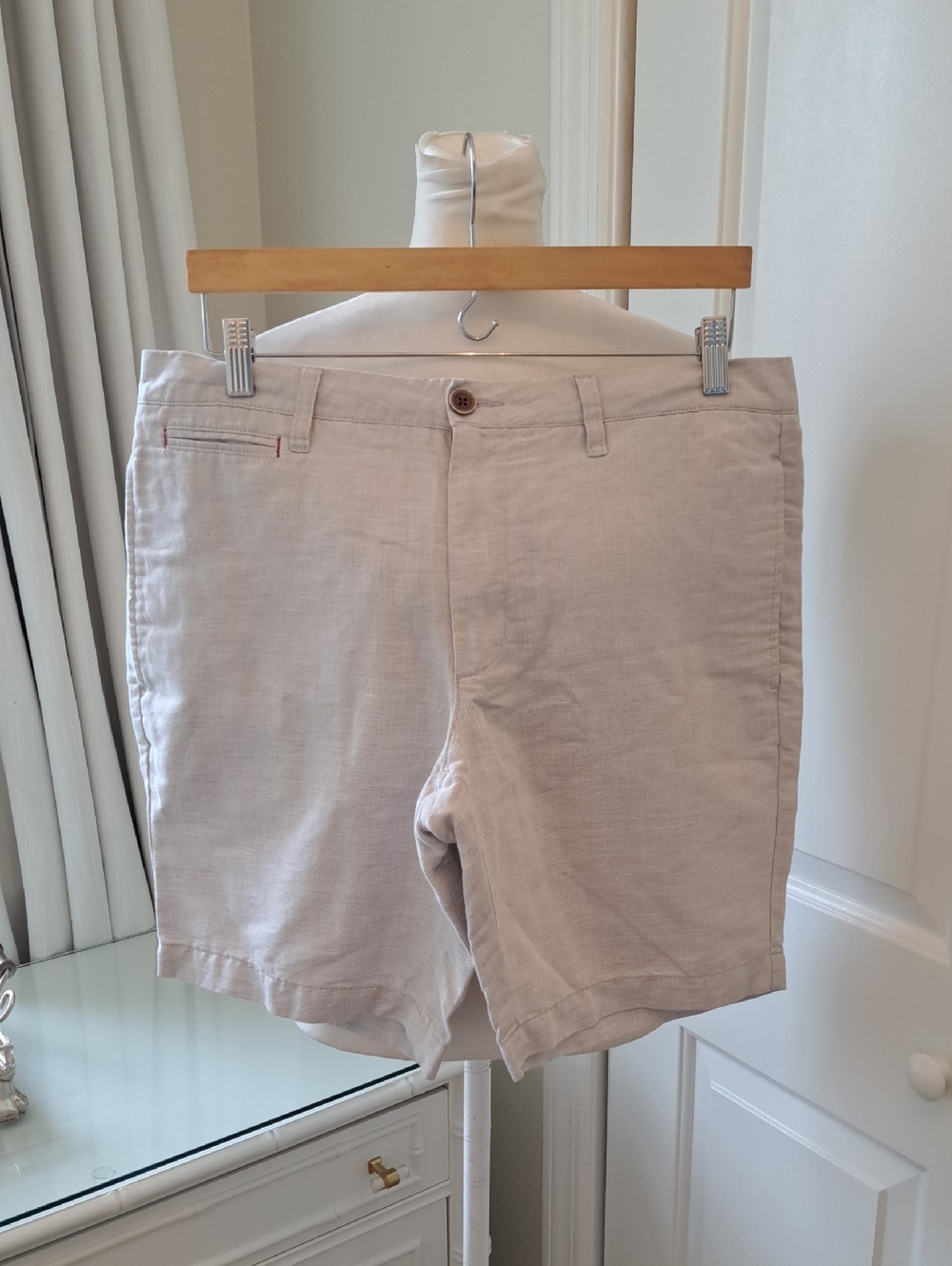 UNTUCKit Mens Summer/Preppy/Casual Beige Linen Blend 9" Bermuda Shorts‎ 34